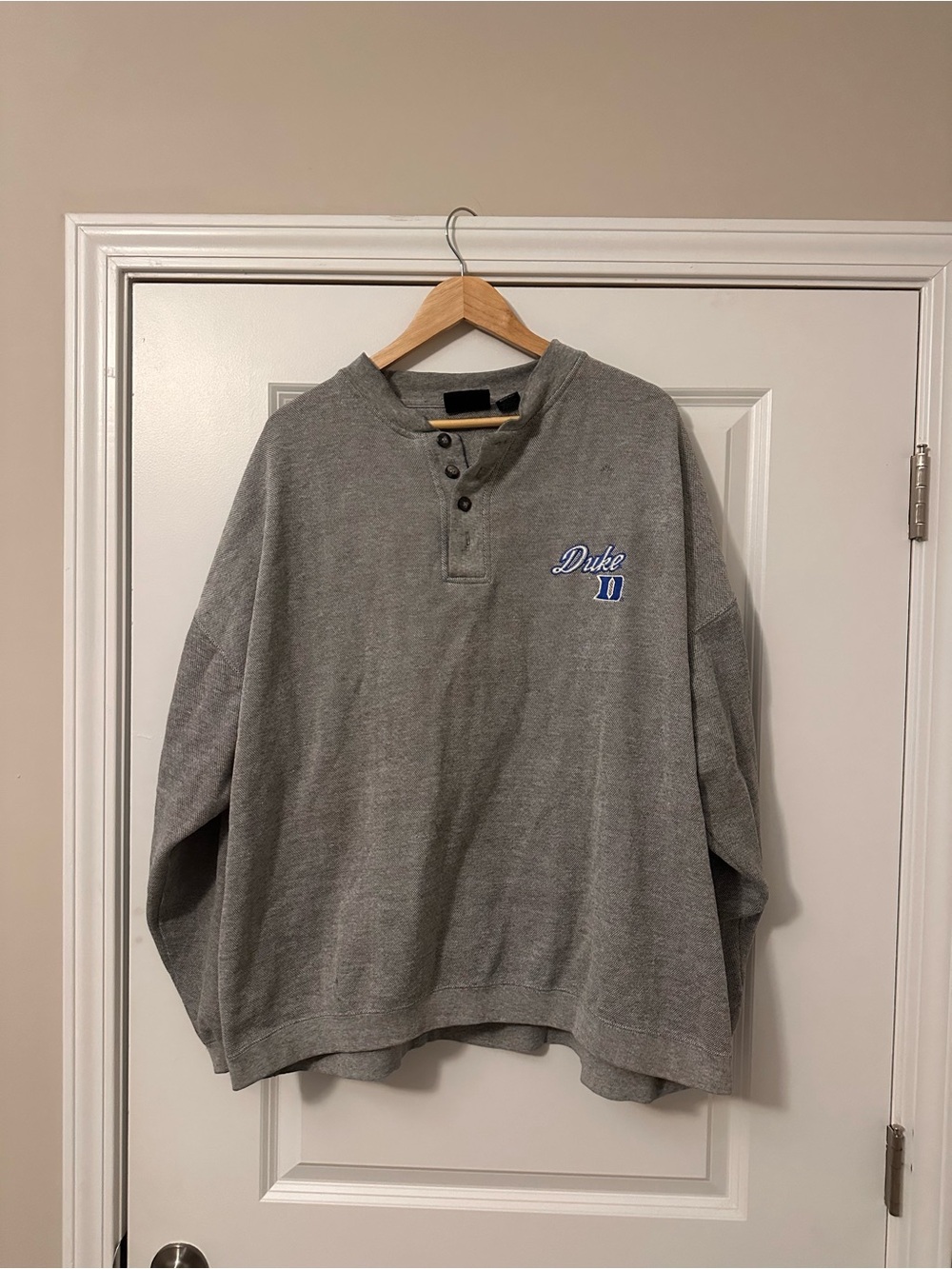 Duke Embroidered Gray Henley Cardigan Sweater